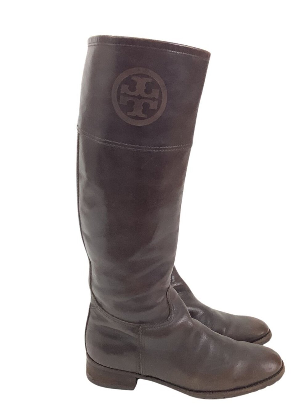 Tory Burch Boots Brown Leather Flat Heel Riding Boots Women's Size 7.5